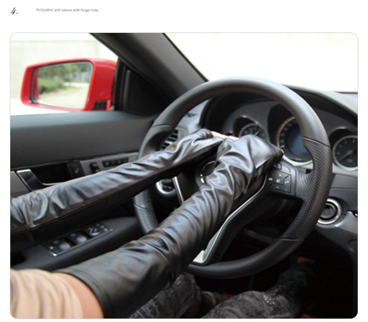 Women's Velvet Open Finger Black Oversleeve Leather Gloves