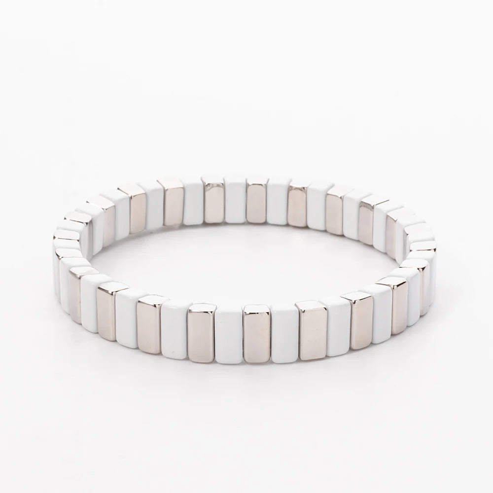 4X8MM Enamel Bracelets Wholesale Colorful Elastic Bangle Handmade Rainbow Beads Jewelry