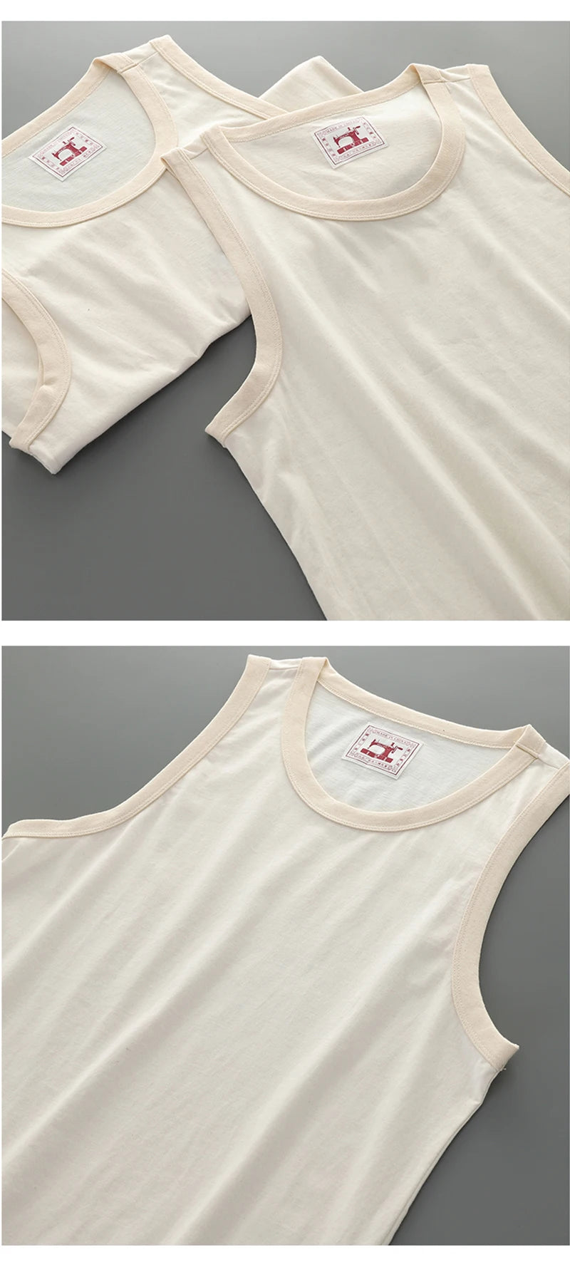 Akkad Kuti Japanese Retro Casual Tank Top Men Heavyweight Cotton Embryo Color Tops Male Teens Sleeveless Vest Spring Summer 2021