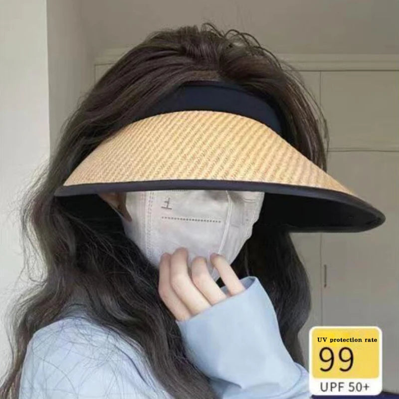 Women Summer Empty Top Straw Hat Wide Brim Sun Cap UV Protection Travel Panama Hats Lady Outdoor Beach Sunscreen Caps