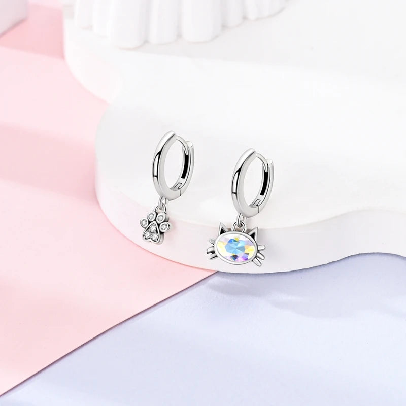 100% 925 Sterling Silver Earrings For Women Colorful Zircon flower Star Butterfly Cat Pendants Earrings Elegant Party Jewelry