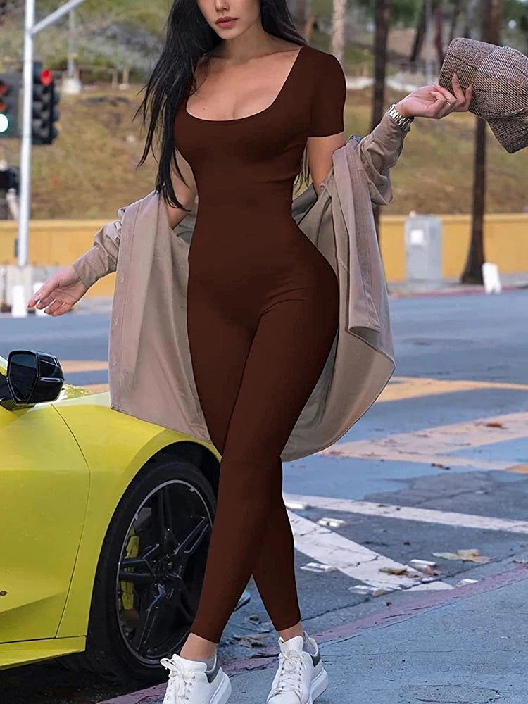 Women's Rompers Short Sleeve Solid Skinny Bodycon Jumpsuits Fashion Sports Fitness Casual Activity Streetwear Overalls Viralgem Store