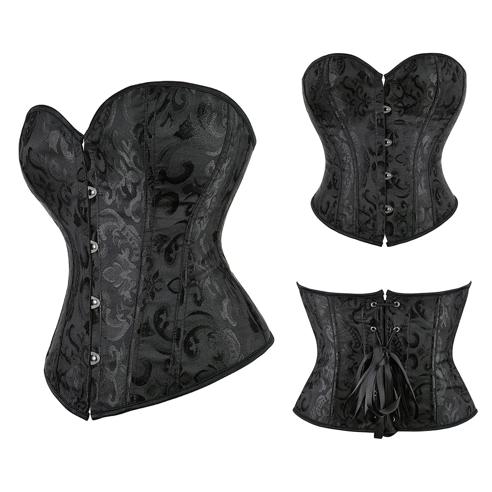 Women Steampunk Corset Bustier Overbust Lingerie Sexy Corselet Lace Up Plus Size Brocade Crop Tops Vest Female Gothic Costume Viralgem Store