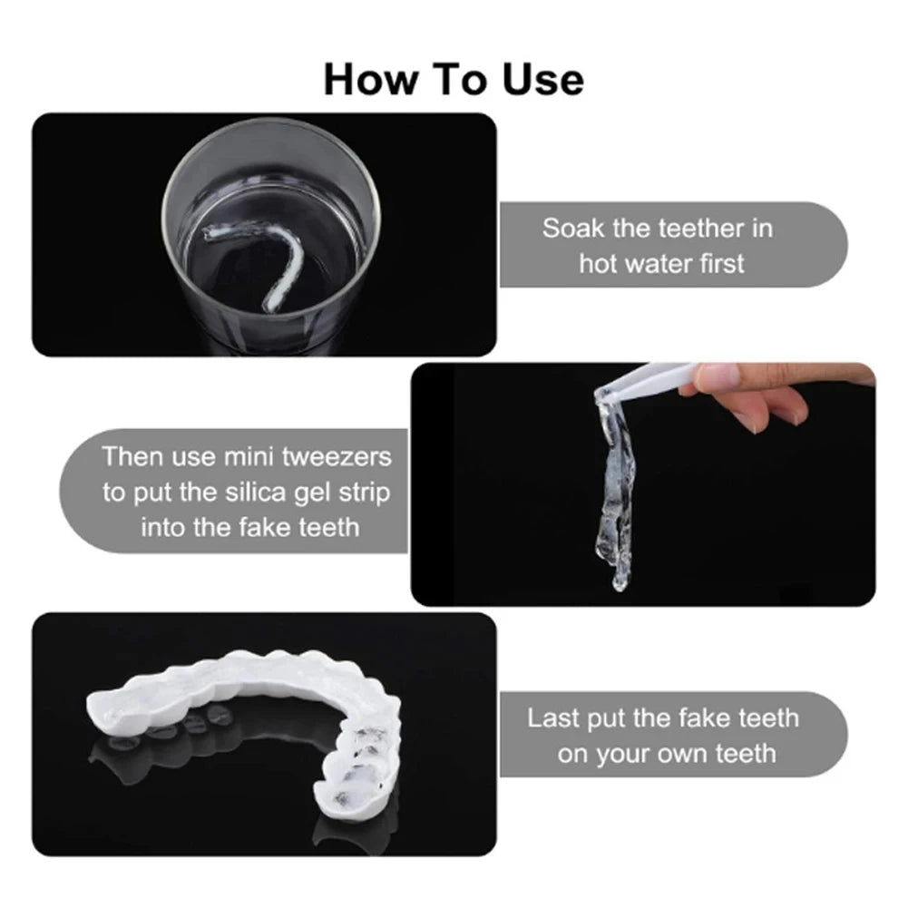 1-5Set Upper Lower Temporary Fit Fake Teeth Cosmetic Denture Smile Veneers False Teeth Brace Cover Upper False Tooth Cover Snap Viralgem Store