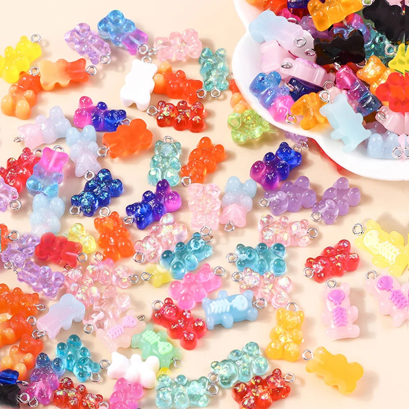 30colors 10pcs 22X11mm Candy Color Gummy Mini Bear Charms for Making Cute Earrings Pendant Necklace DIY Creative Jewelry Finding