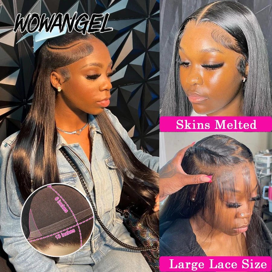 WowAngel 250% Upgraded 13x6 HD Lace Full Frontal Wigs Glueless Straight Human Hair Wigs Pre Plucked Natural Scalp Brazilian Hair Viralgem Store