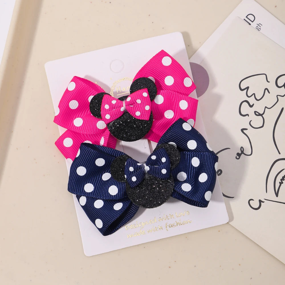 2pcs/Set Grils Lovely Polka Dot Bow Hair Clips for Hair Toddler Cartoon Hairpins Baby Boutique Hair Accessories