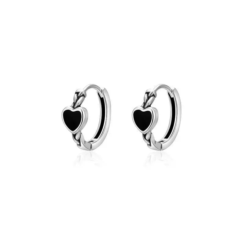 925 Sterling Silver Black Heart hoop Earrings Temperament Simple Inlaid for Women Wedding Jewelry Accessories