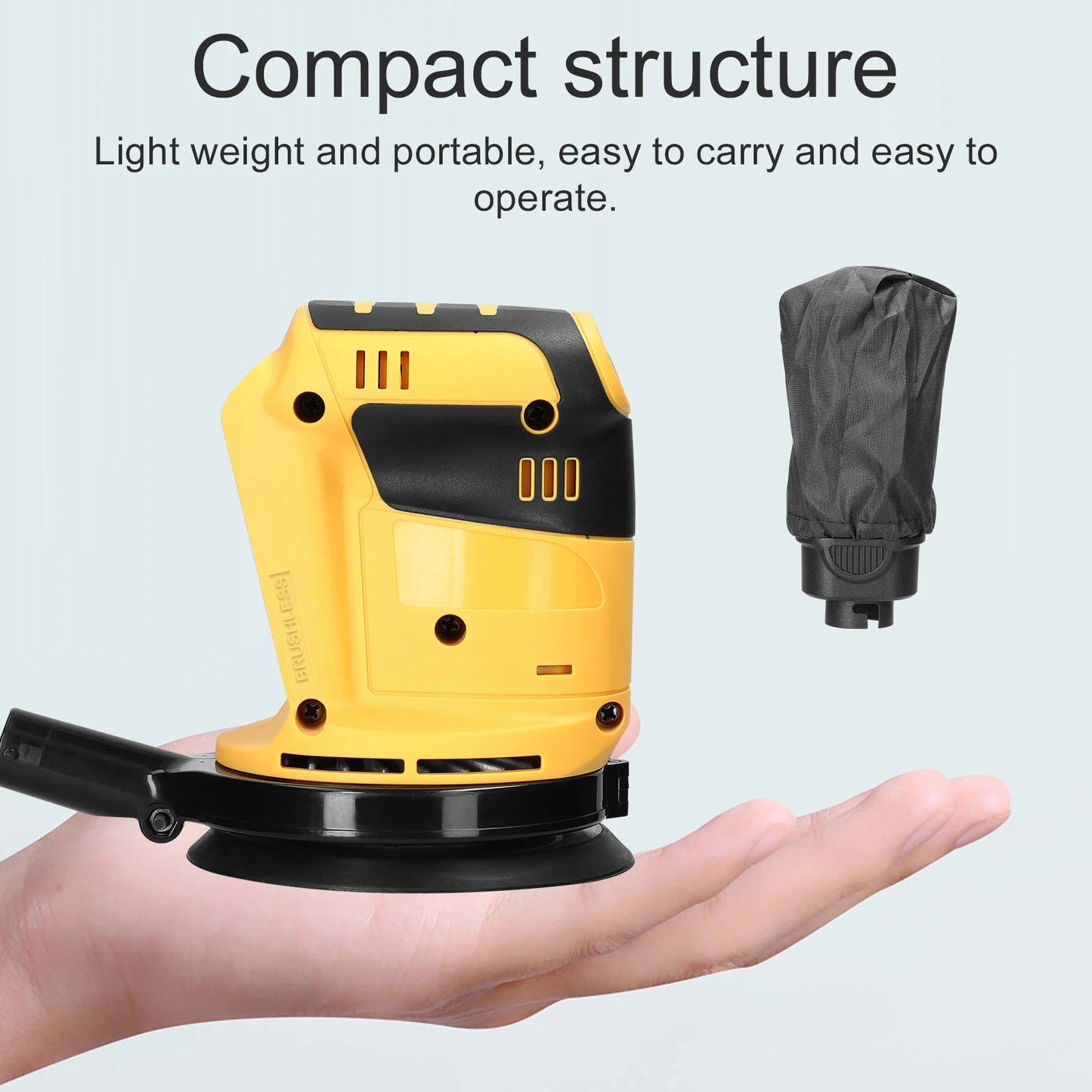 125mm Brush/Brushless Motor Cordless Orbital Sander Grinder Wood Metal Waxing Polishing Grinding Machine for Dewalt 20V Battery