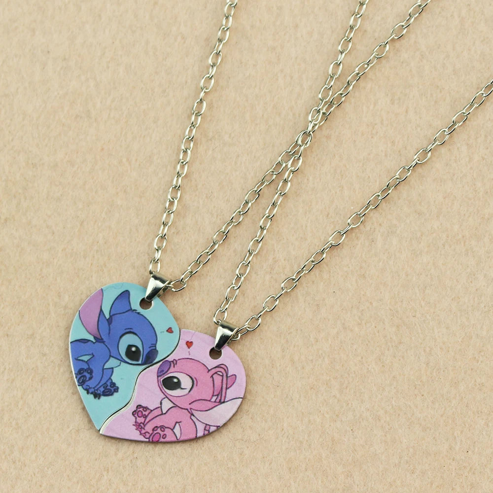 1pair Cute Lilo and Stitch Stainless Steels Pendant Necklace Kawaii Stitch Neck Chain for Man Accessories Gifts