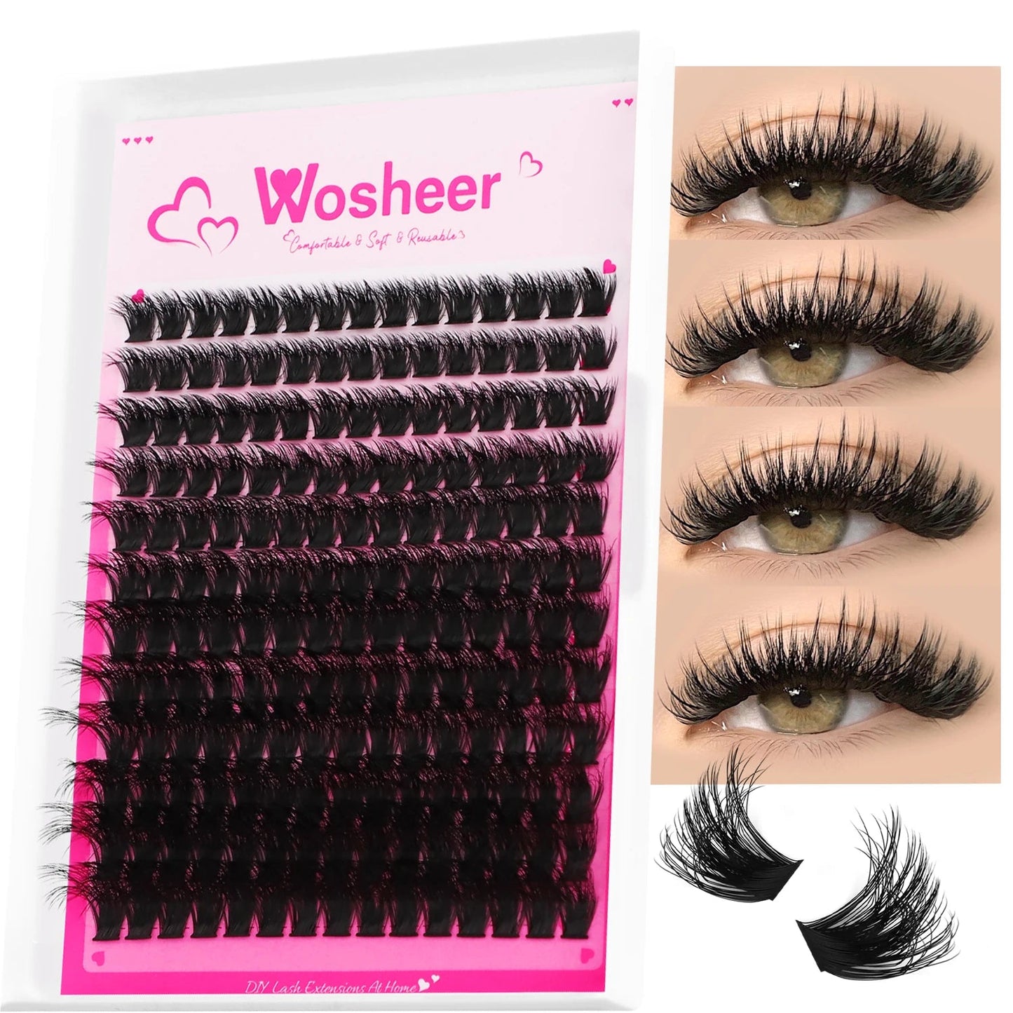 WOSHEER Fluffy Lash Clusters Kit 100D Thick Eyelash Clusters Wispy Individual Lashes 8-18mm Cluster Eyelash Extension Viralgem Store
