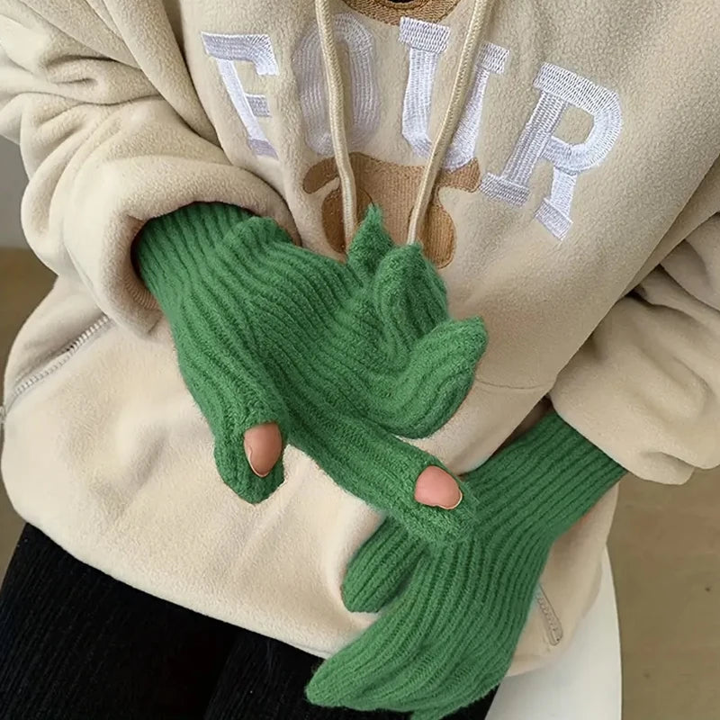 1Pair Autumn Winter Warm Gloves Wool Knitted Touchscreen Gloves Full Finger Mittens Outdoor Skiing Ride Casual Windproof Guantes