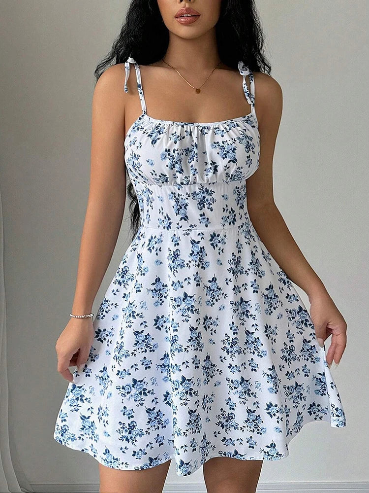 Women's Summer Floral Spaghetti Strap Beach Short Dress,Womens Dresses,Woman Clothing,Woman Clothes,Sundress,New In Dress 2025 Viralgem Store