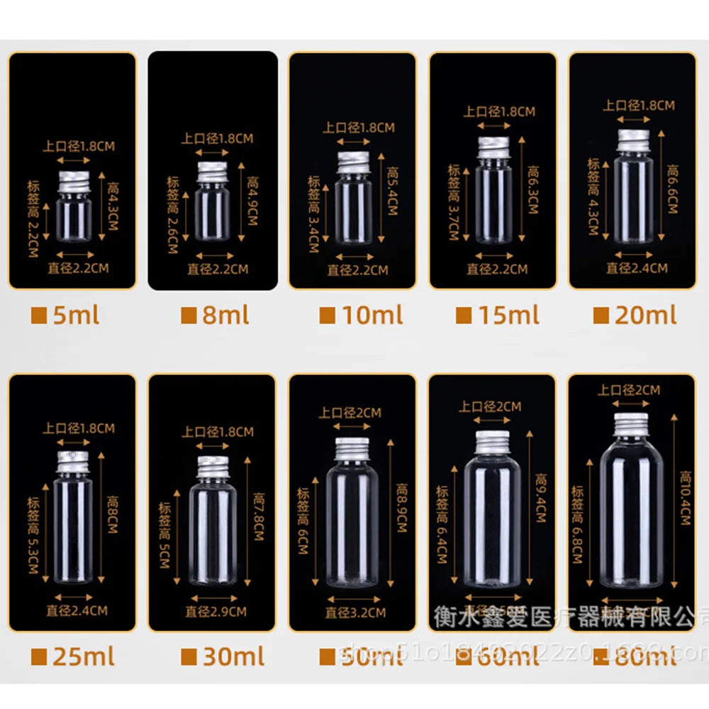 5/10/20/30ml Clear Plastic Bottle With Aluminium Screw Cap Small Jars Cosmetic Container Travel Kit Empty Refillable Bottles Jar Viralgem Store