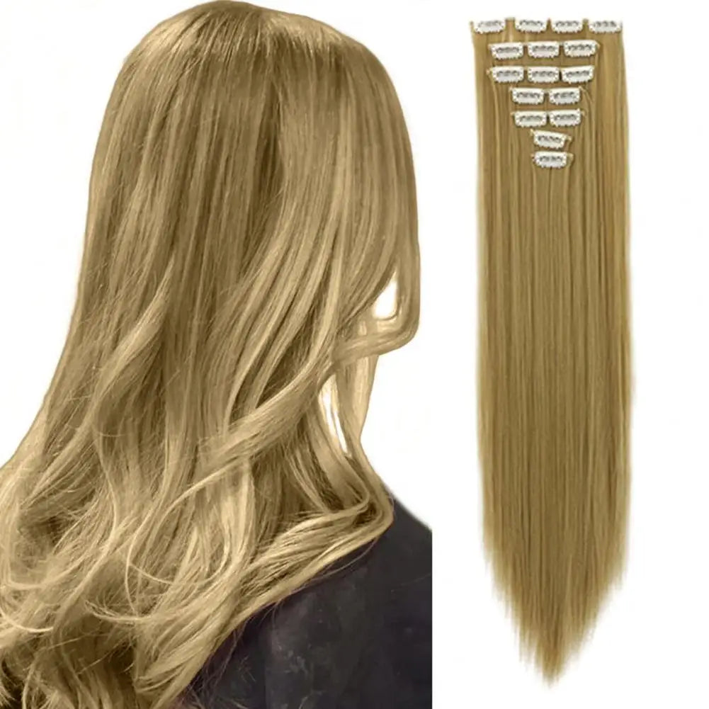 56cm Wig Extensions Women's Synthetic Clip-in One Piece Straight Hair Extensions Synthetic Wigs Seamless Customizable Wig Pieces