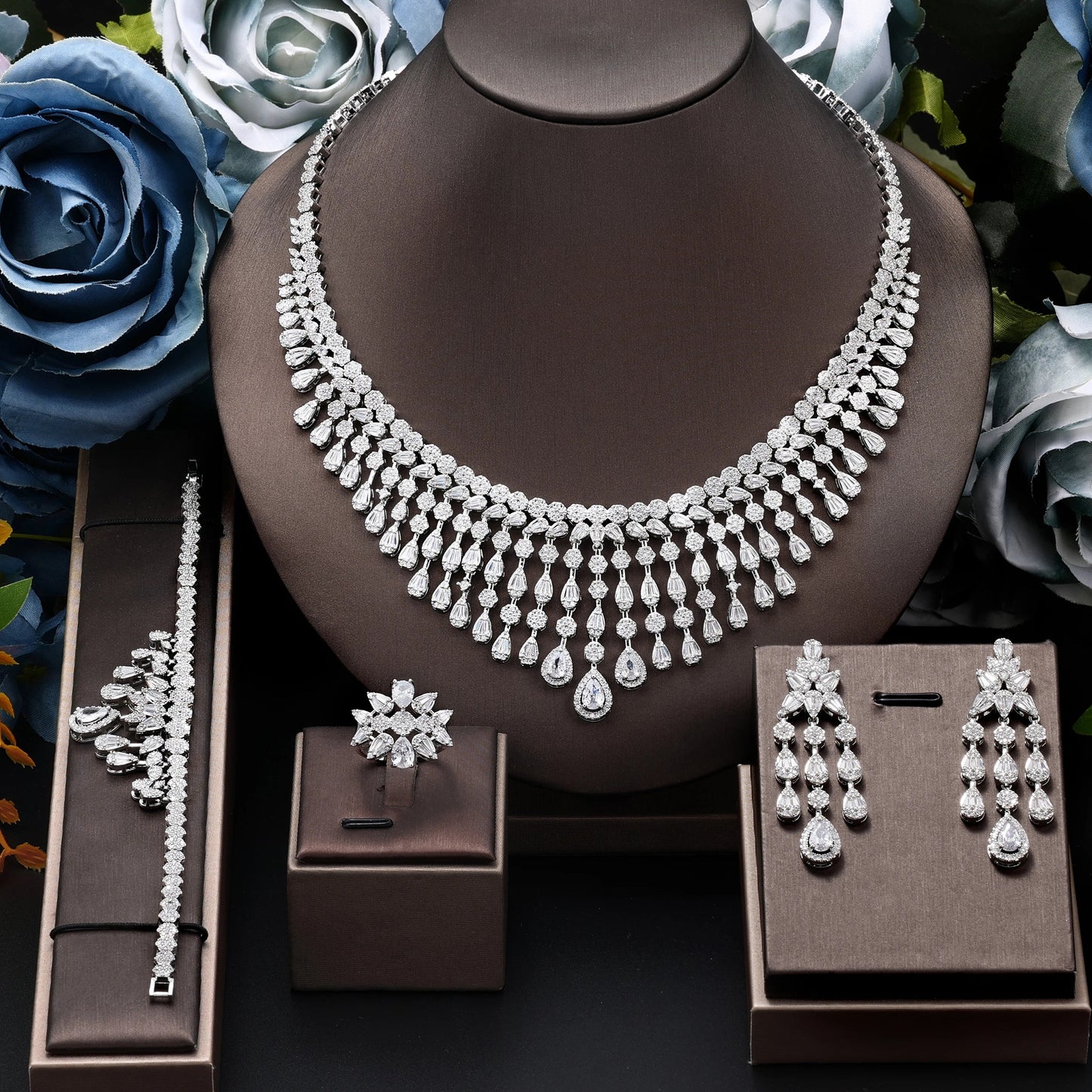 2024 Hot selling 4-piece Bride Wedding Jewelry Set with Cubic Zirconia Dubai Luxury Jewelry Set Viralgem Store