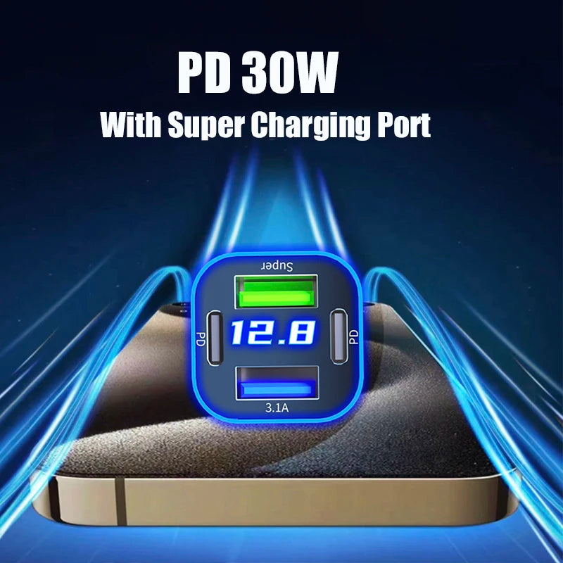 4 in 1 USB C Car Charger Dual PD  Super Fast Charging Adapter for iPhone 15 Pro Max 14 Plus Huawei Oneplus Samsung OPPO Vivo