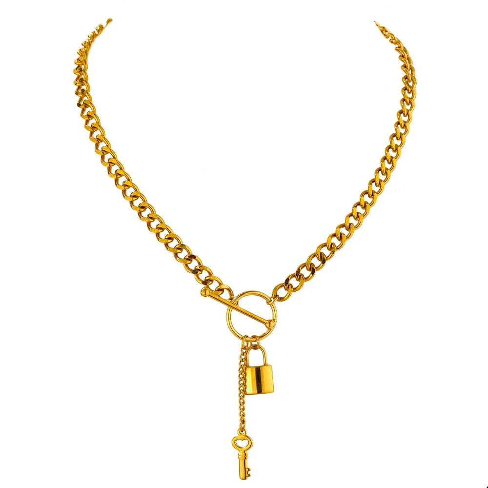 Yhpup New 316L Stainless Steel Jewelry Punk Metal Lock Pendant Necklace Minimalist 18 K Plated Chain подвеска Necklace Gala
