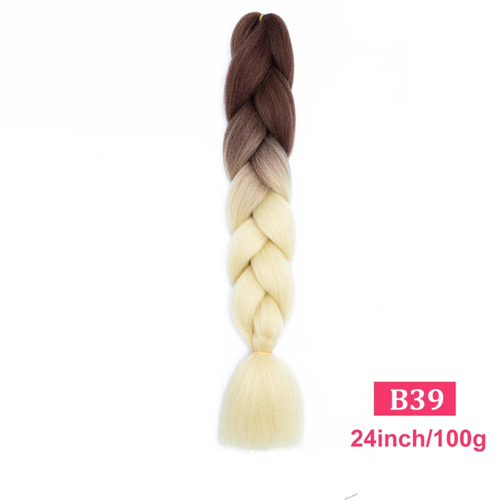 24inch Synthetic Long Braiding Hair Pre Strethced Colorful Ombre Brown Blonde Crochet Jumbo Braids Hair Extensions For Women