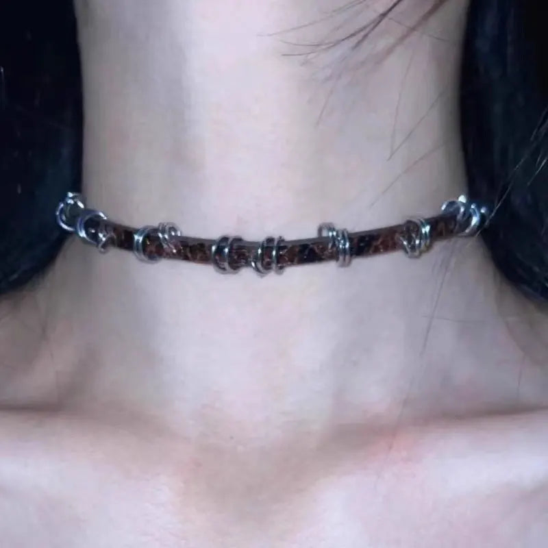 Vintage Chain Necklace for Women Fashion Y2K Punk Pu Leather Choker Collar Chain Jewelry Goth Cool Stuff Couple Accessories Viralgem Store