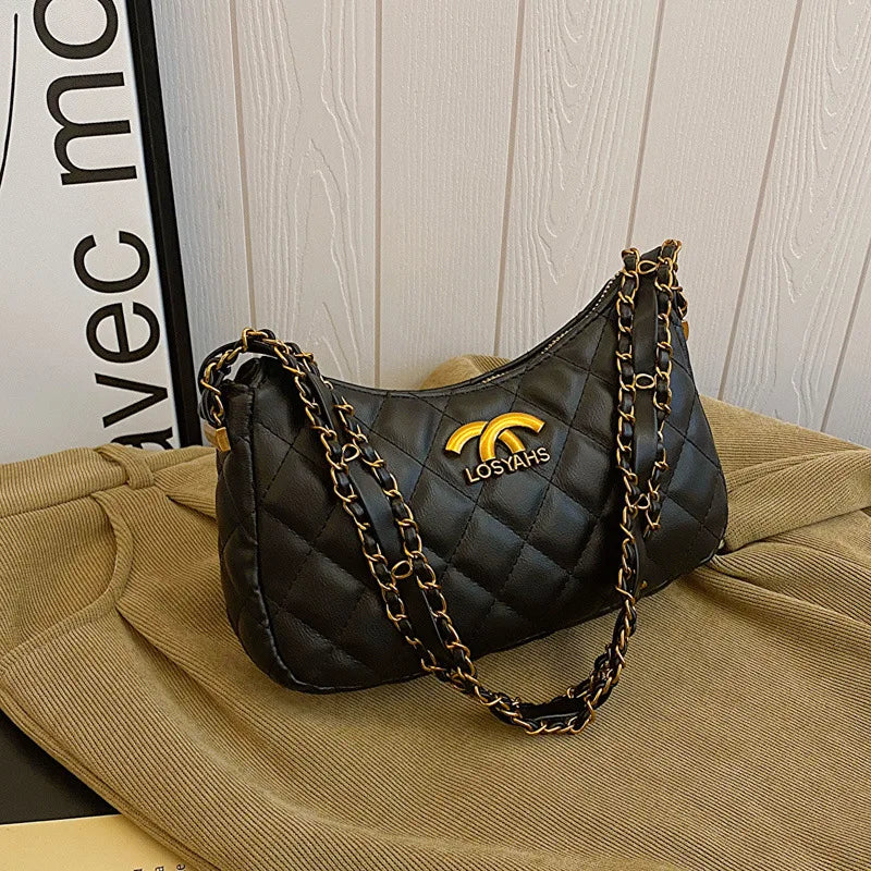 Advanced texture diamond grid small bag for women's 2025 autumn and winter new retro light luxury chain shoulder armpit bag