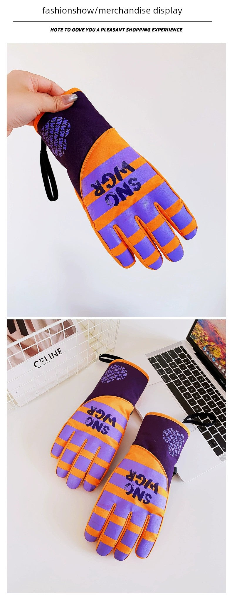 Waterproof Ski Gloves for Women Winter Fleece-Lined Thickened Cotton Students Warm-Keeping Cold-Proof Windproof Touch Screen Cycling Motorcycle Men