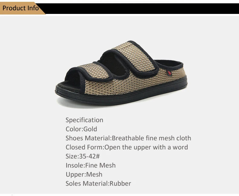 Summer Comfortable Diabetes Shoes Fat Thumb Instep Height Foot Code Middle-Aged Elderly Sandals Puffy Adjustable Slippers