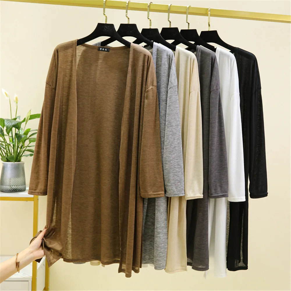 Spring Summer Cardigan Casual Night Dress Women New Long Sleeve Ice Silk Home Wear Loose Shirt Sun Protection Clothing ZY6583