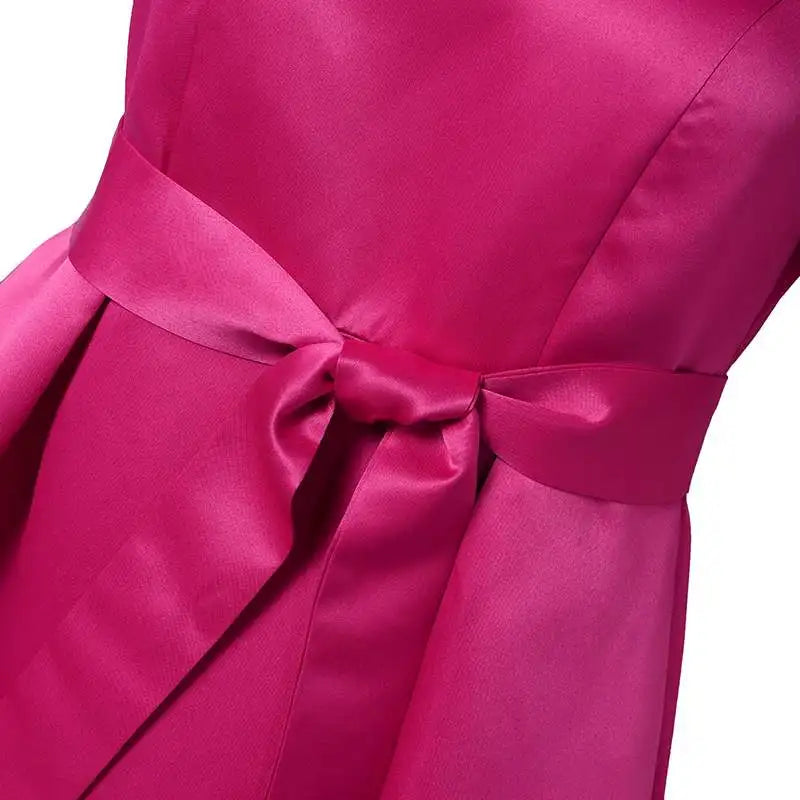 VONDA Plus Size 5XL Elegant Satin Summer Midi Dress 2024 Women Short Sleeve Vestidos Casual Belted Loose Solid Color Long Robe