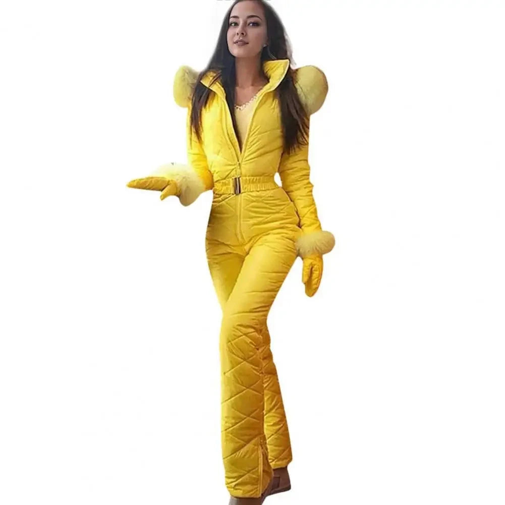 Women Winter Jumpsuit with Gloves Thickened Padded Snowsuit Hooded Windproof Outdoor Ski Outfit Ice Snow Warm Sports Jacket Viralgem Store