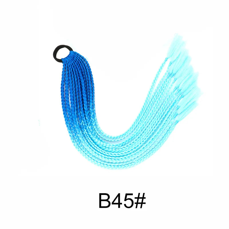 24Inch Synthetic Gradient  Colored Braided Ponytail Hair Extension Elastic Rubber Band Braiding Ponytail for Girl Women Viralgem Store