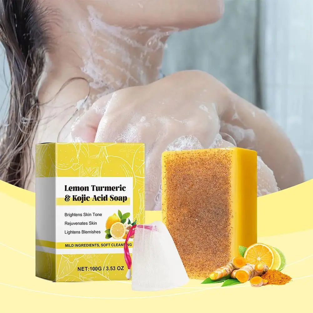 100g Lemon Turmeric Kojic Acid Soap Turmeric Face And Body Wash Clean Soap Bar, Firm Pores Lemon Turmeric Glowing Skin Care Soap