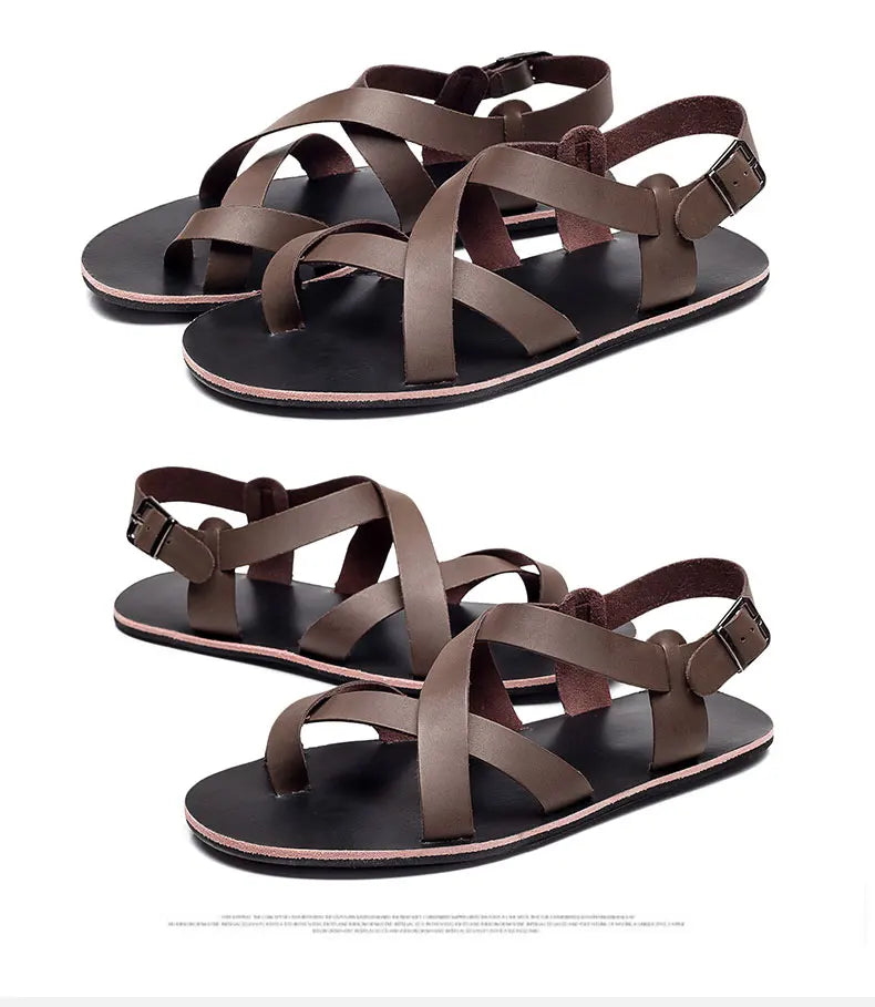 Summer Beach Sandals Men's European and American Wear-Resistant Fashion Outdoor Breathable Thick-soled Casual Shoes Indoor Rome