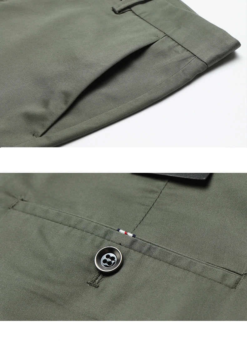 Spring Summer Cotton Casual Pants Mens Clothing Straight Business Green Black Khaki Trousers Male Brand 2022