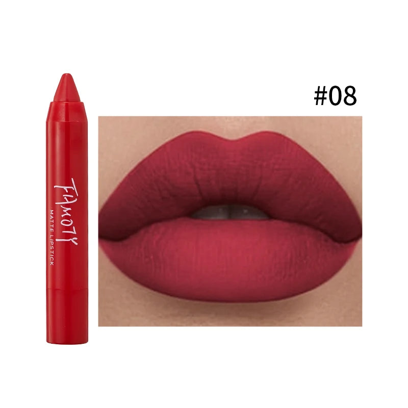 12 Colors Matte Lipstick Pen Waterproof Velvet Nude Lipstick Pencil Sexy Red Brown Pigments Lips Makeup Long Lasting Lip Tint