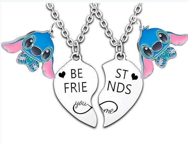 1pair Cute Lilo and Stitch Stainless Steels Pendant Necklace Kawaii Stitch Neck Chain for Man Accessories Gifts