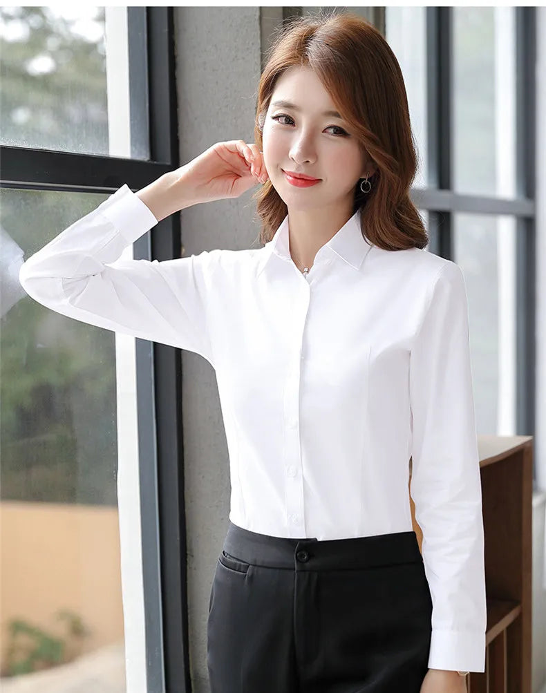 White Shirt Woman 6XL Plus Size Blouse Office Lady Pink Shirt Long Sleeve Women Shirts and Blouss Korean Fashion New Ladies Tops