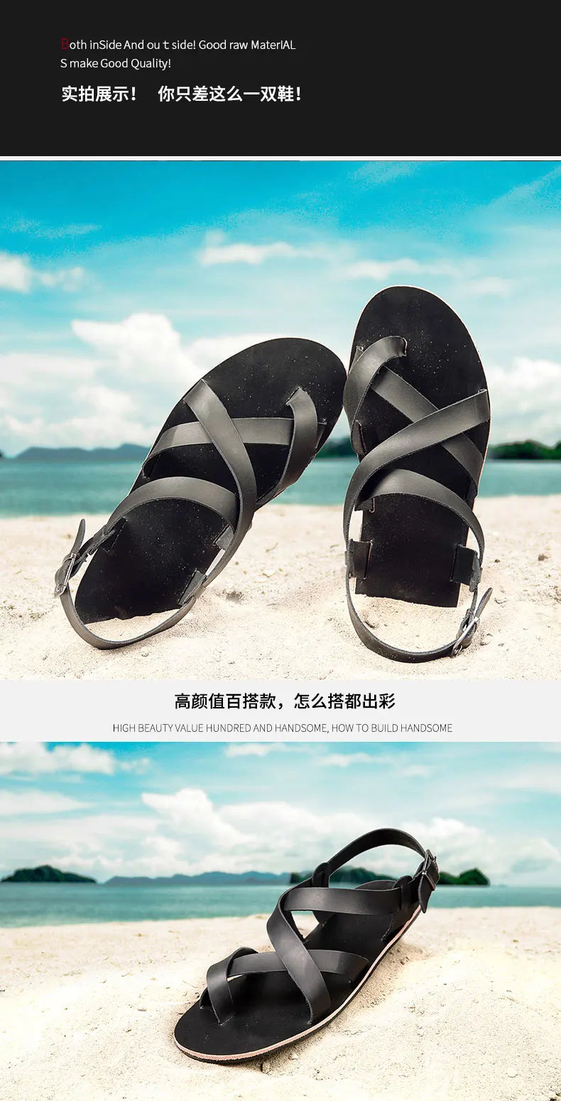 Summer Beach Sandals Men's European and American Wear-Resistant Fashion Outdoor Breathable Thick-soled Casual Shoes Indoor Rome