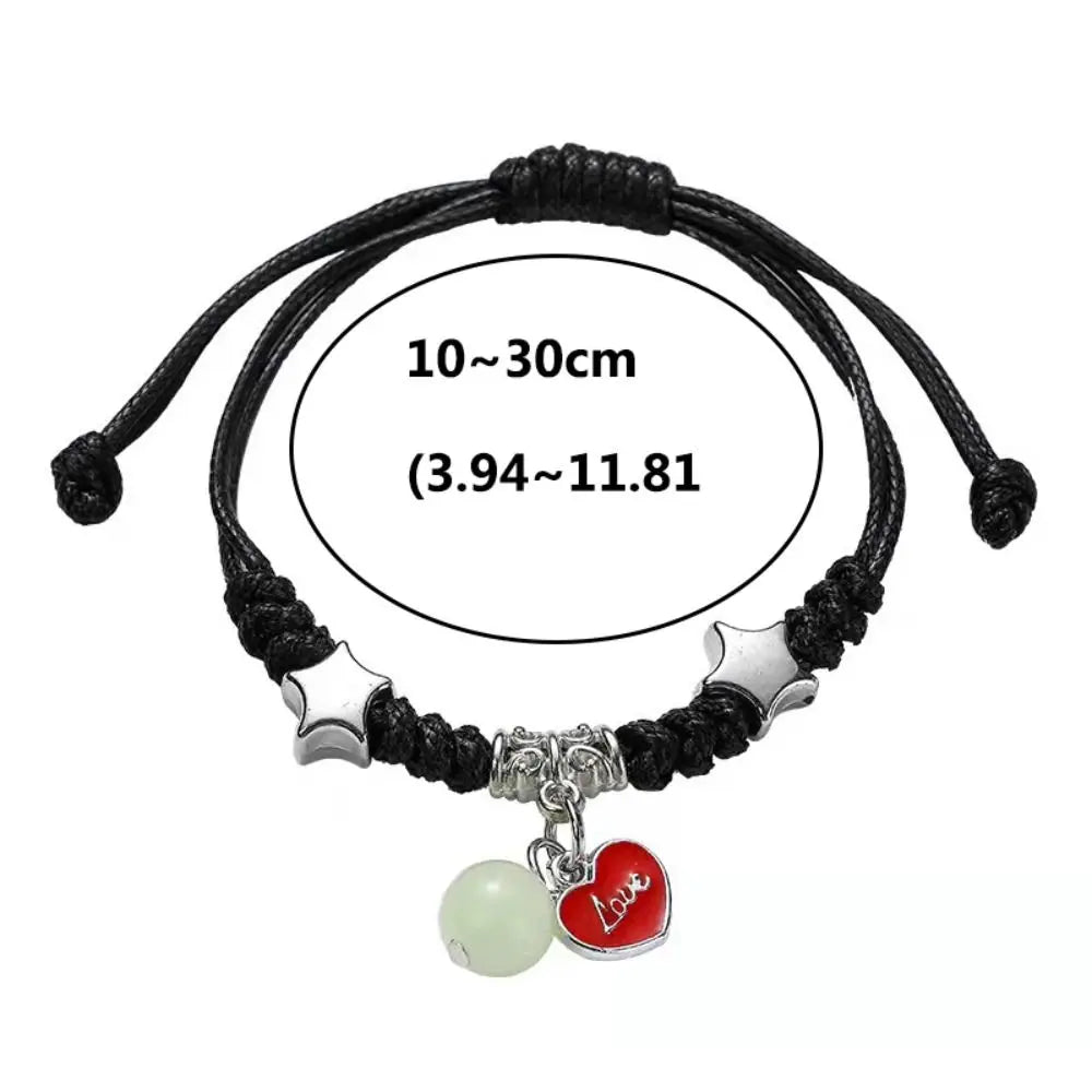 2Pcs Bracelet Jewelry Luminous Beads Couple Bracelet Woven Rope Star Friendship Bracelet Flower Heart Charms Bracelet Set