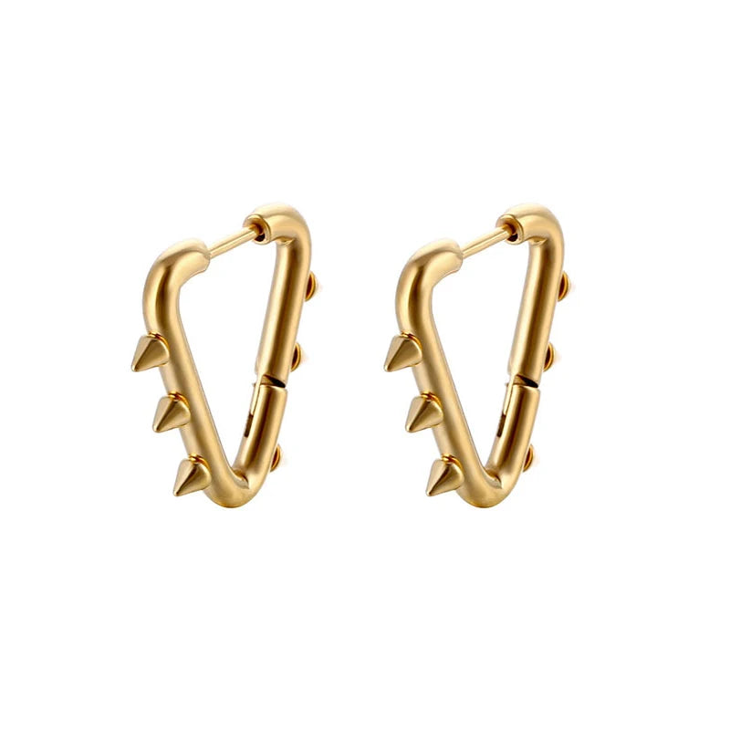 WKOUD 1 Pair Stainless Steel Spike Circle Huggie Hinged Hoop Earrings Men Women Gothic Rock Hiphop Triangle Cone Hoop Earrings Viralgem Store
