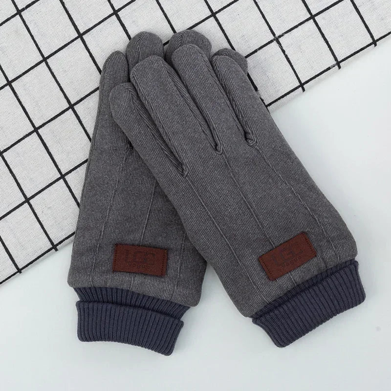 Winter business Men's Warm Gloves Touch Screen Cloth Velvet Windproof Thickened Outdoor Driving Cycling Motorcycle Male Mittens