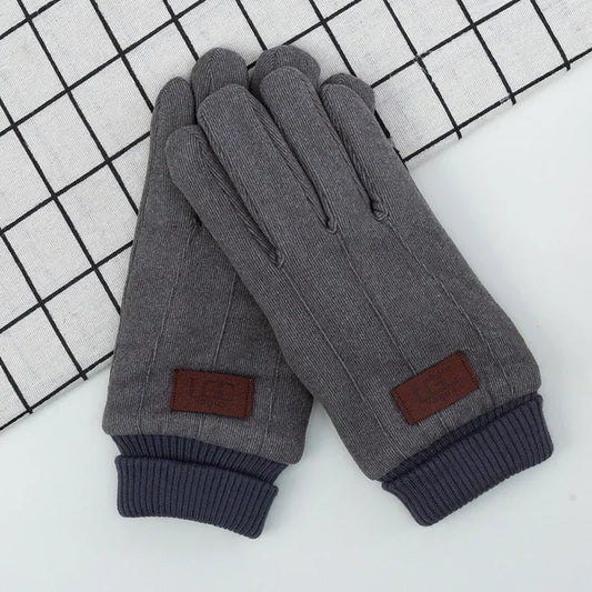 Winter business Men's Warm Gloves Touch Screen Cloth Velvet Windproof Thickened Outdoor Driving Cycling Motorcycle Male Mittens