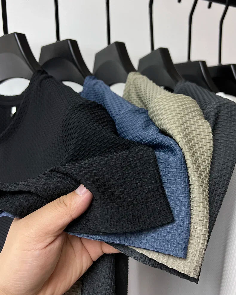 Summer Ice Silk High-End Solid Color High Quality Short Sleeve T Shirts Men's Breathable Fashion T-Shirt Male Brand Clothes 4XL