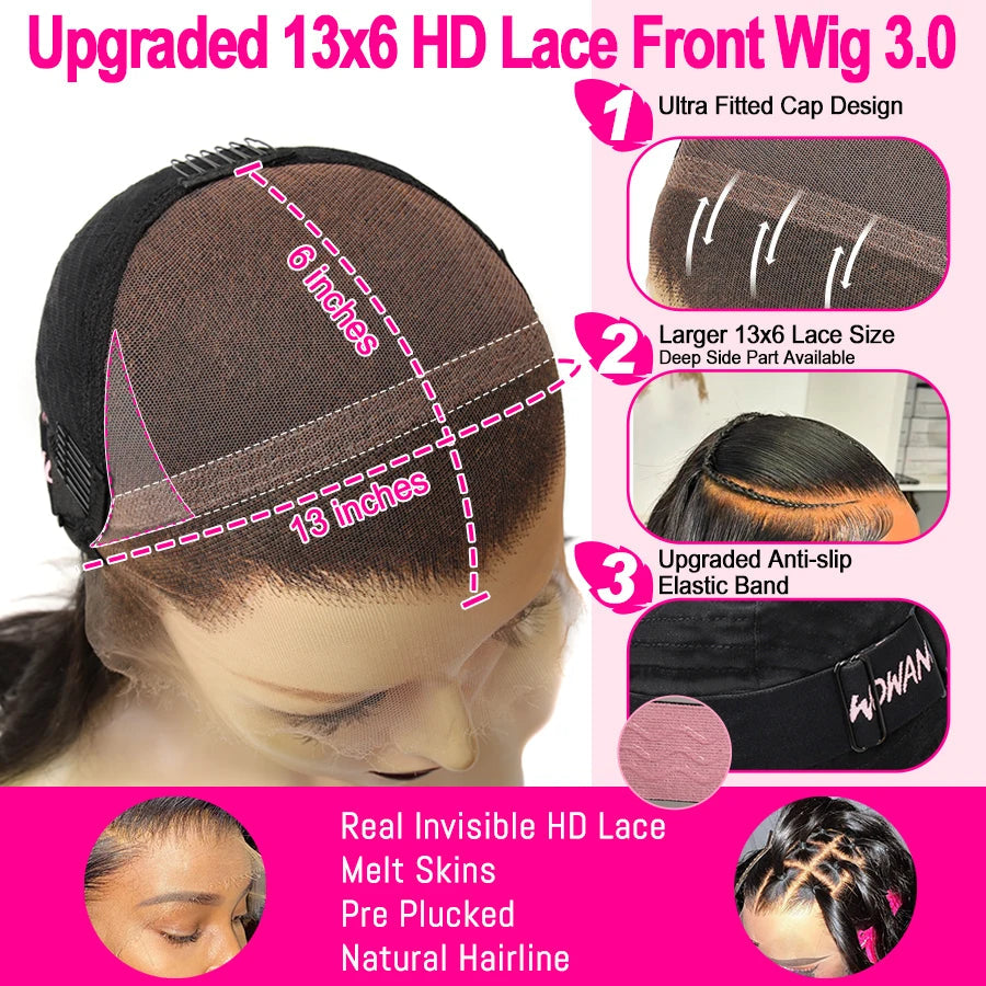 WowAngel 250% Upgraded 13x6 HD Lace Full Frontal Wigs Glueless Straight Human Hair Wigs Pre Plucked Natural Scalp Brazilian Hair Viralgem Store