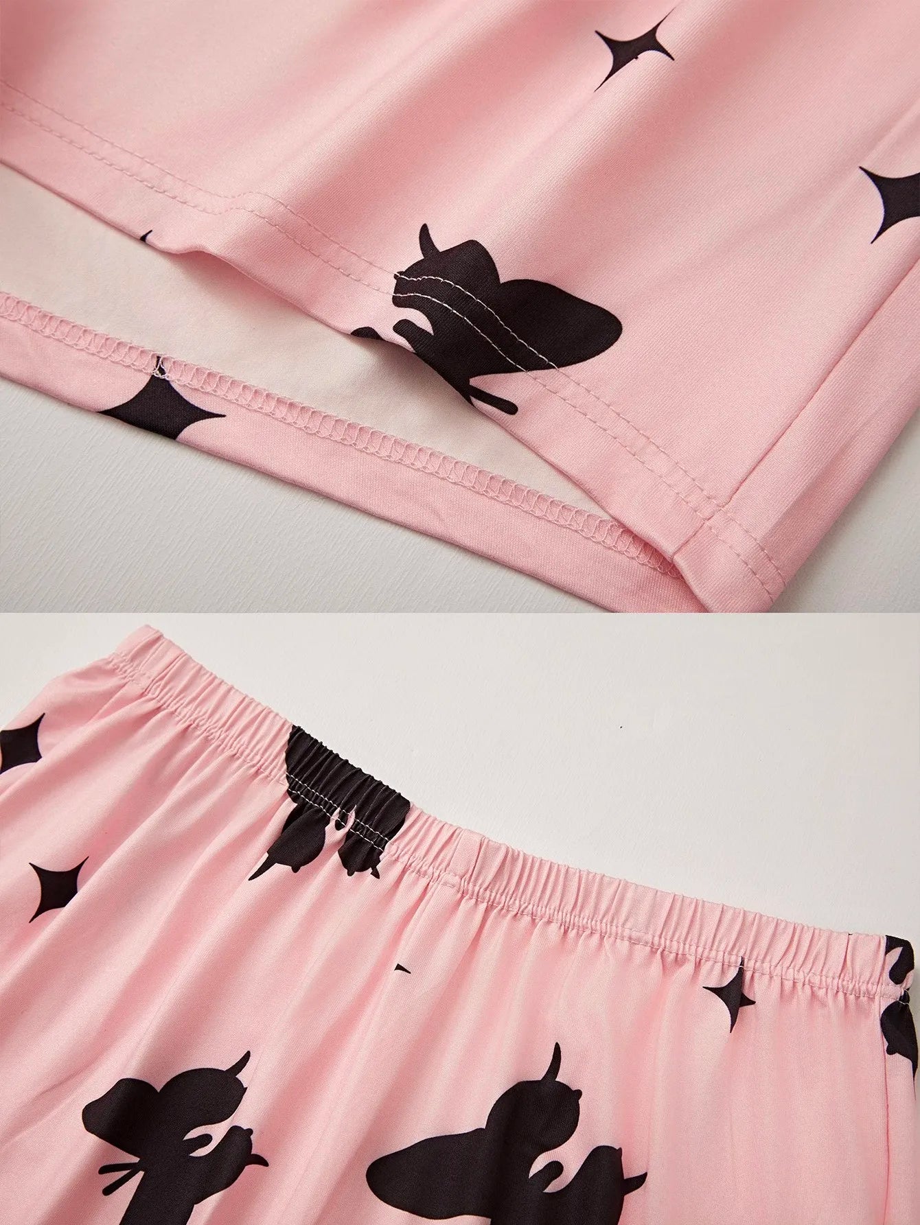 Women's new style pajamas short sleeve black top heart pattern pink shorts Casual elegant two-piece home wear
