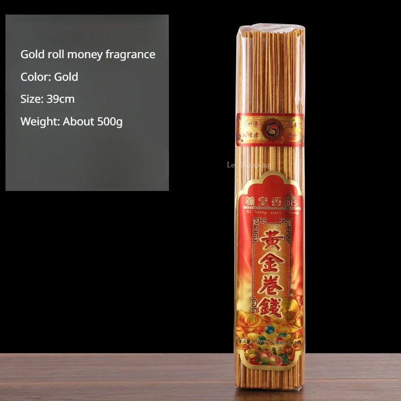 500g Smokeless Thread Incense Gold Roll Money Bamboo Incense Home Worship God of Wealth Incense To Purify The Air Aromatherapy
