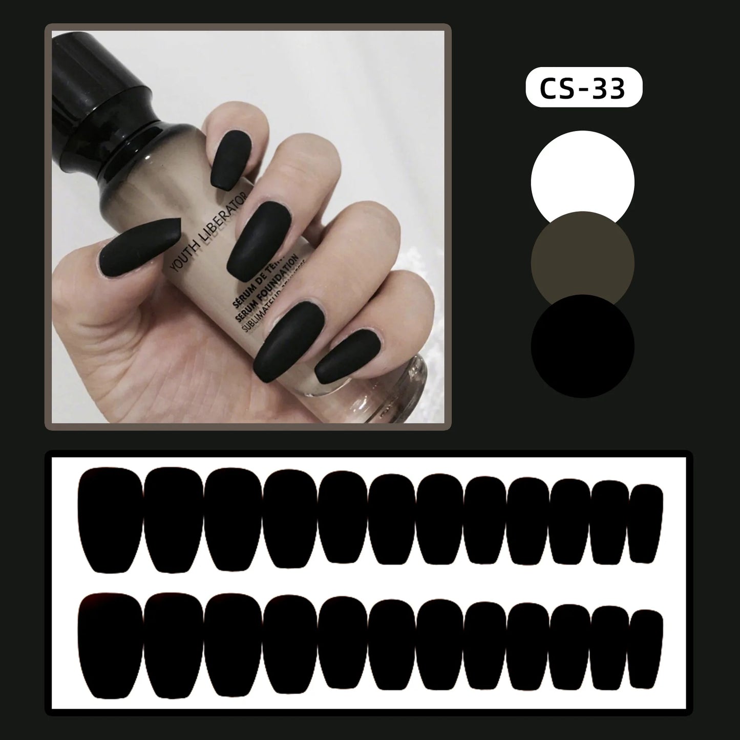 24PCS/1BOX Europe and America Pure Black Matte Nail Fake Nails