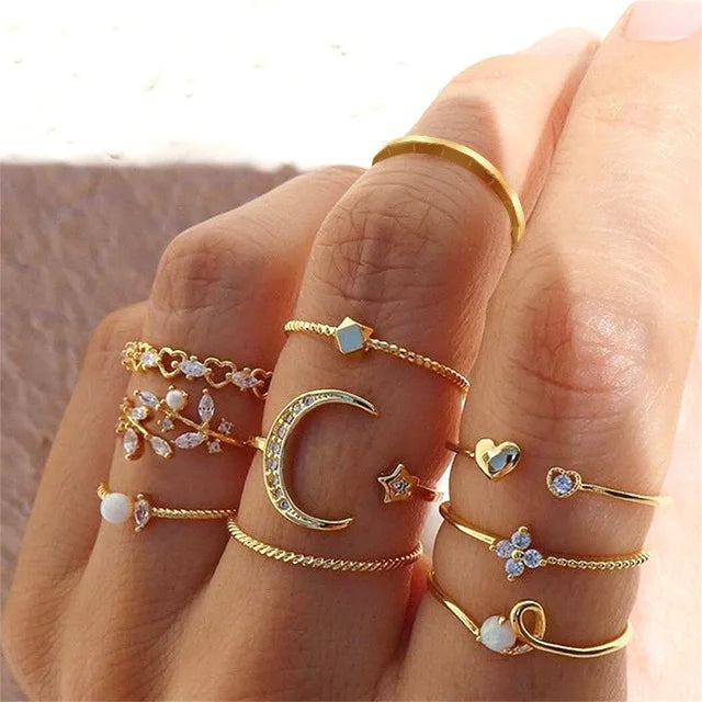 10PCS Set Fashion Rings for Women Vintage Gold Plated Finger Ring Party Jewelry Viralgem Store