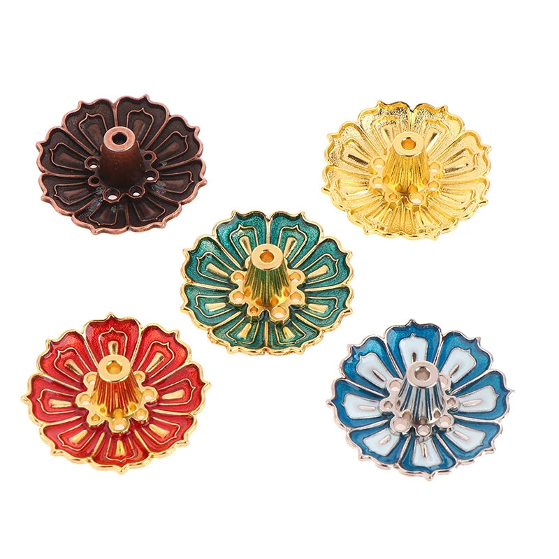 1PCS Lotus Alloy Incense Burner Stick Holder Home Buddhism Line Incense Plate Sandalwood Coil Base Temples Delicate Home Decor