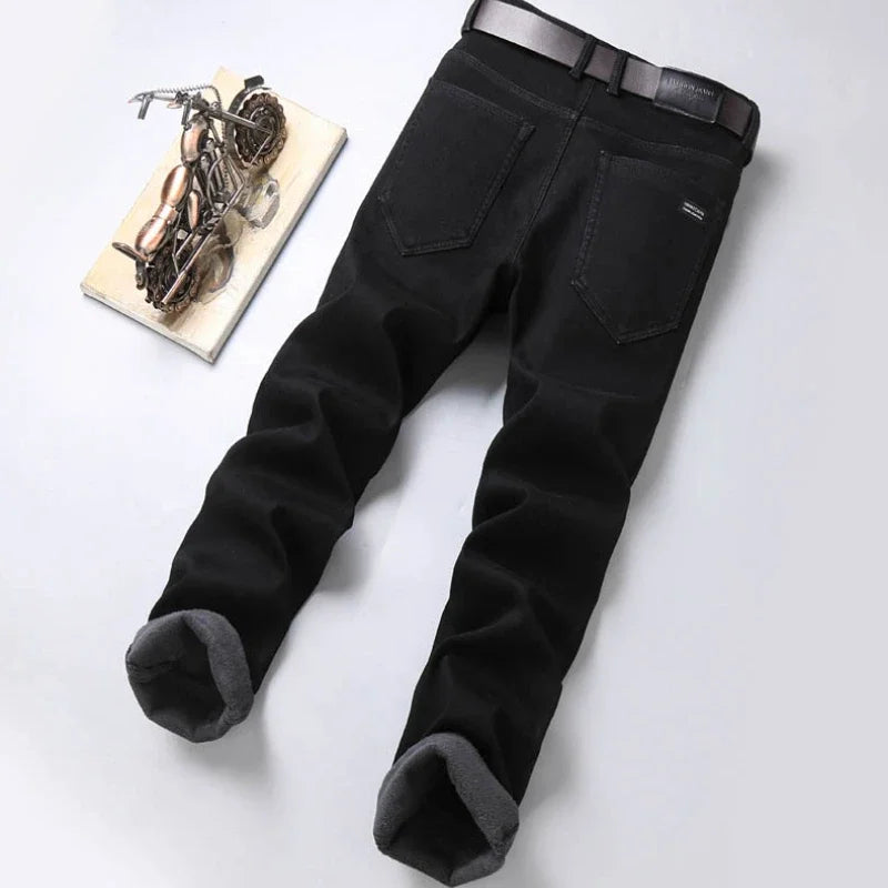 2025 Winter Warm Denim Casual  Fleece  Jeans Men Elasticity  Slim Fit Stretch Thick Velvet Pants Black Grey Blue Jeans